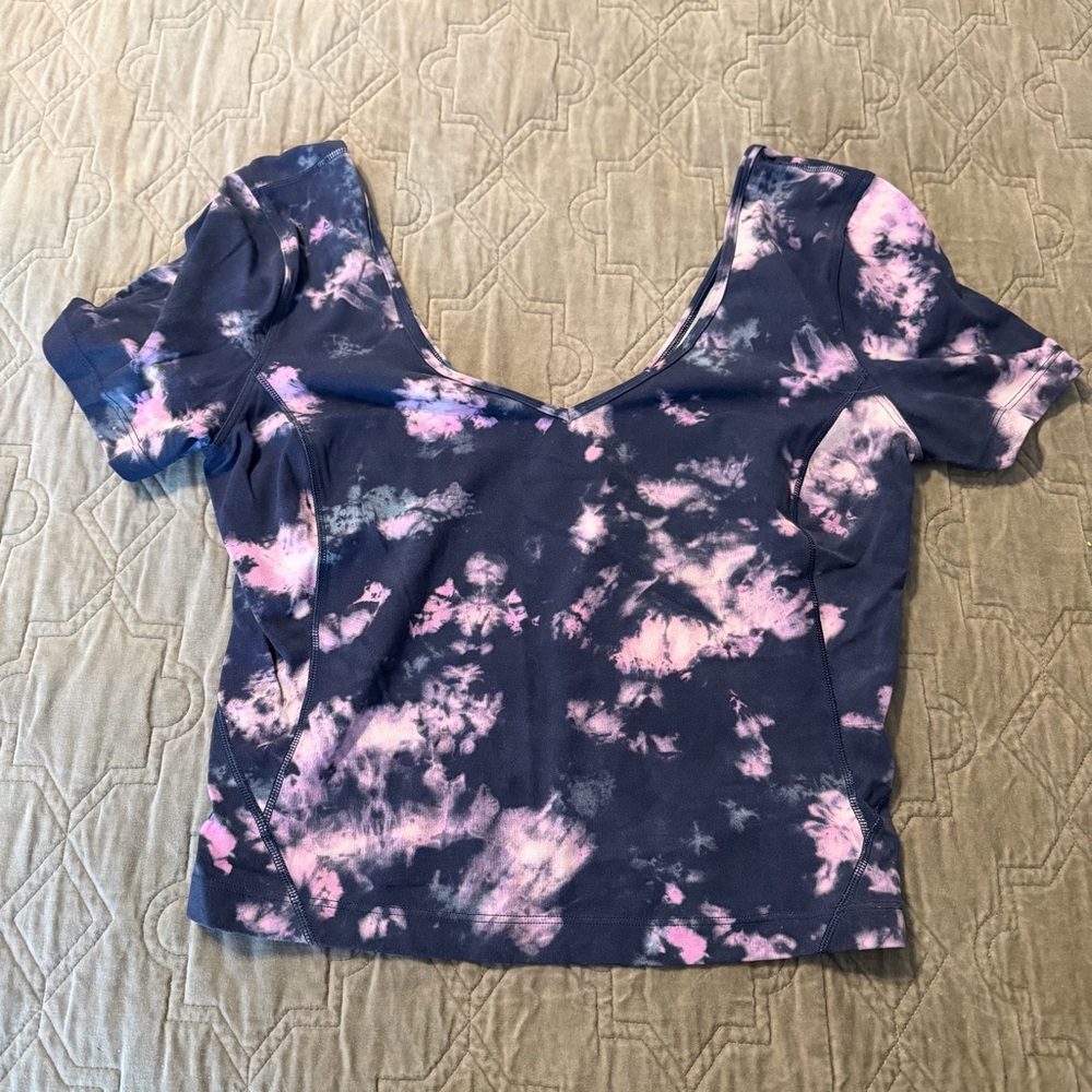 lululemon athletica Navy and Pink Tie-Dye Scoop Crop Top